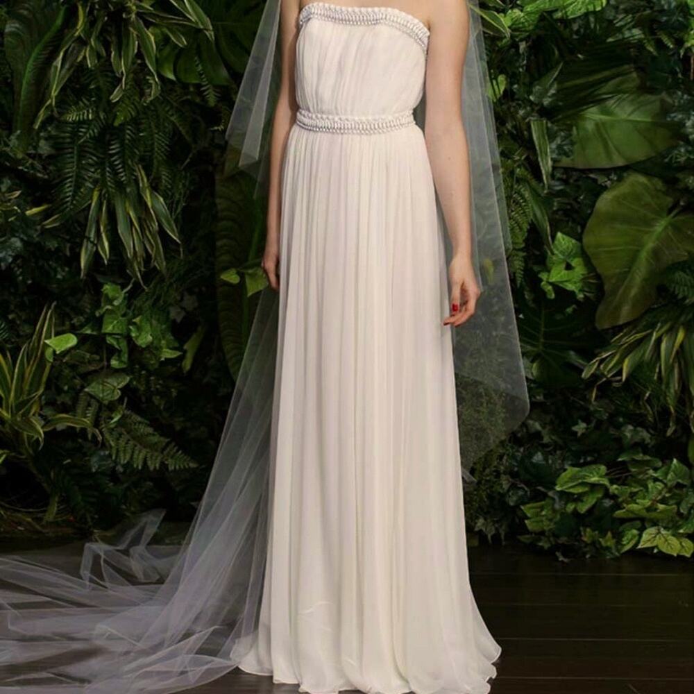 NAEEM KHAN Wedding Dress Mykonos FB049 100% Silk Chiffon Ivory Strapless Beaded